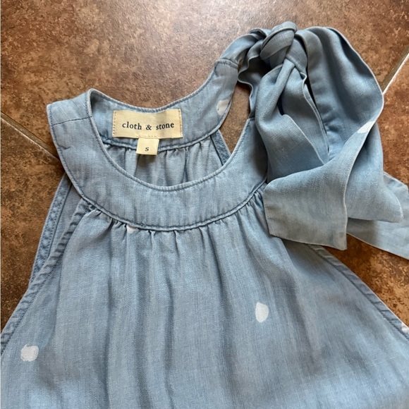 Anthropologie Cloth & Stone Chambray Polka Dot Jumpsuit Cropped Wide Leg - Picture 6 of 9